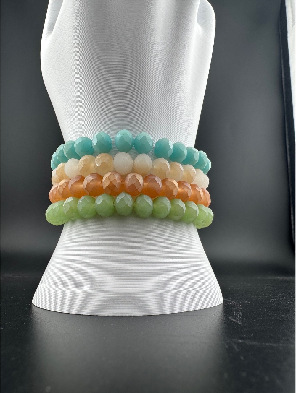 Set of Four Faceted Beaded Stretch Bracelets in Pastel Tones